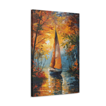 A Boat Sailing Through the Wild River - Leonid Afremov Style Digital Oil Painting Canvas Gallery Wraps