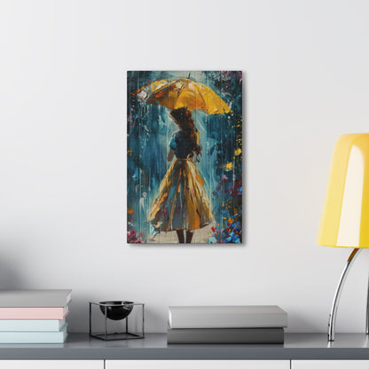 girl with an umbrella in rain - Leonid Afremov Style Digital Print Canvas Gallery Wraps