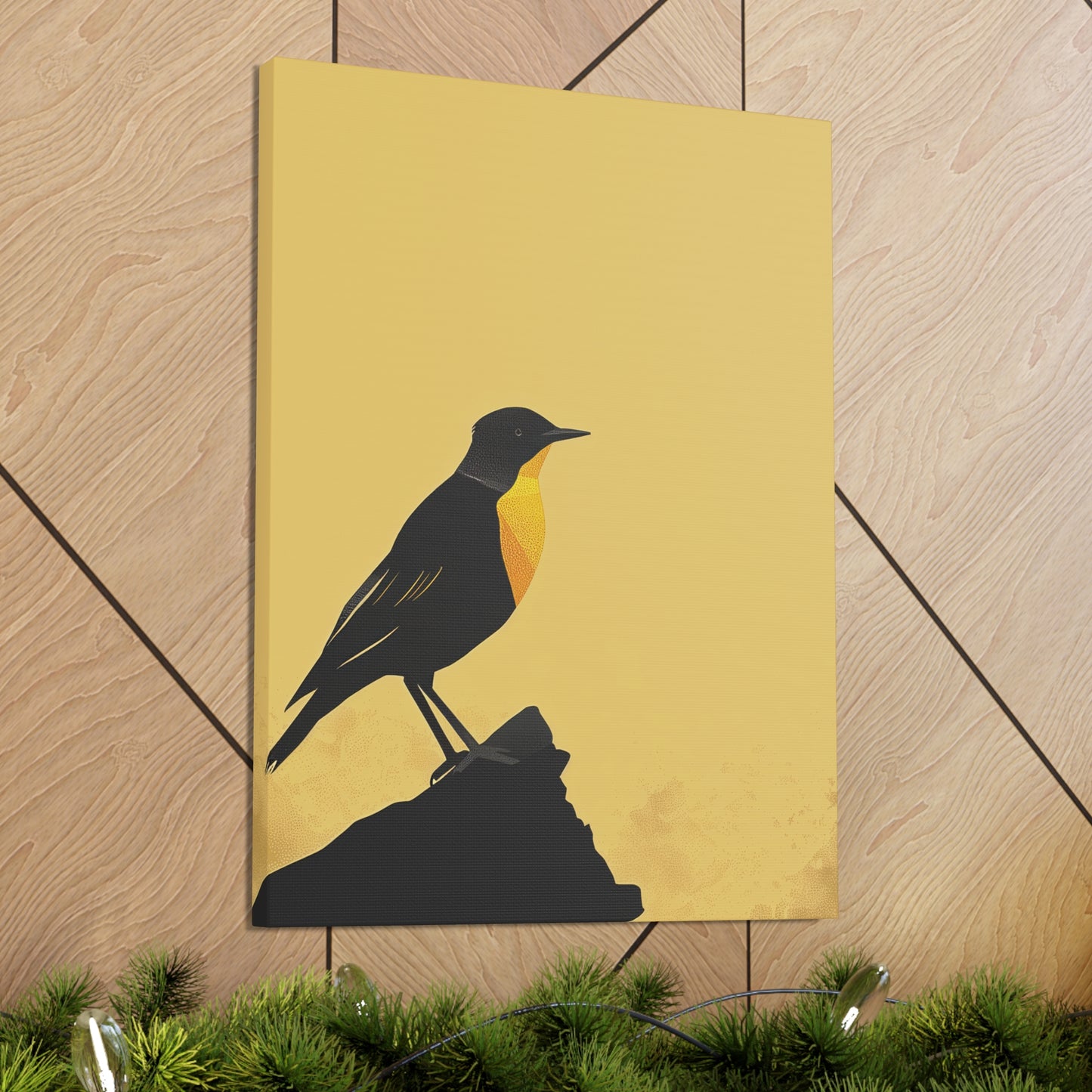 Bird Sitting on a Rock Digital Illustration Canvas Gallery Wraps