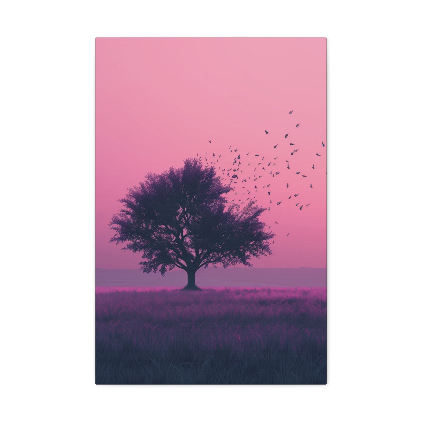 Tree in a Purple Sunset Digital Illustration Canvas Gallery Wraps