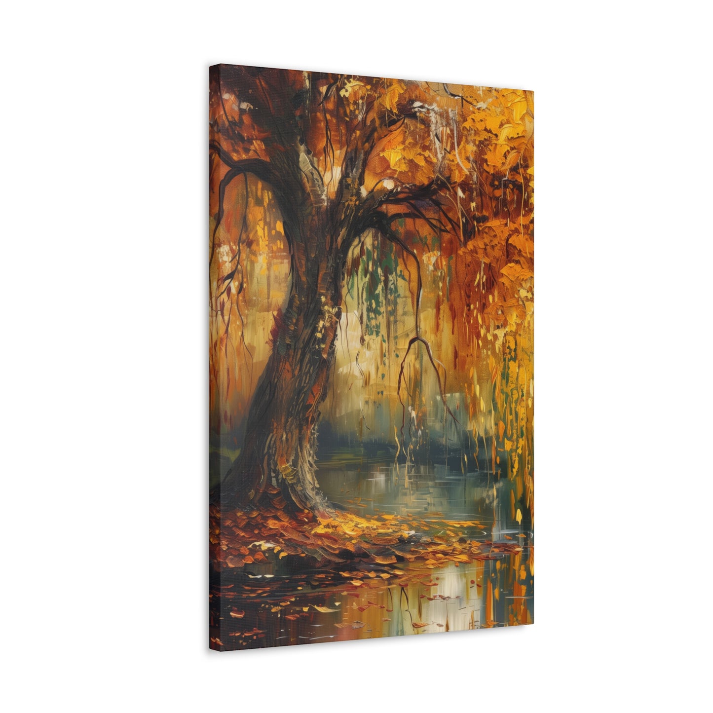 Golden Weeping Willow Tree - Oil Painting Inspired by Leonid Afremov Digital Canvas Gallery Wraps