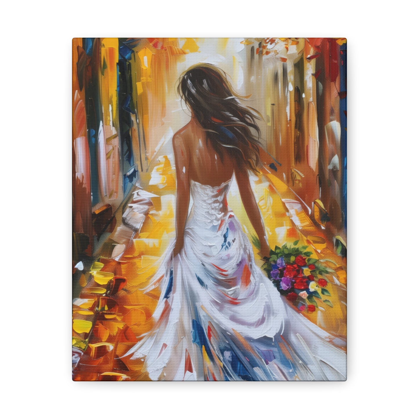 bride walking in the street - Leonid Afremov Style Digital Print Canvas Gallery Wraps