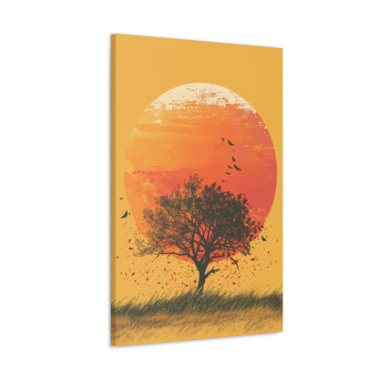 Tree in a Golden Sunset Digital Illustration Canvas Gallery Wraps