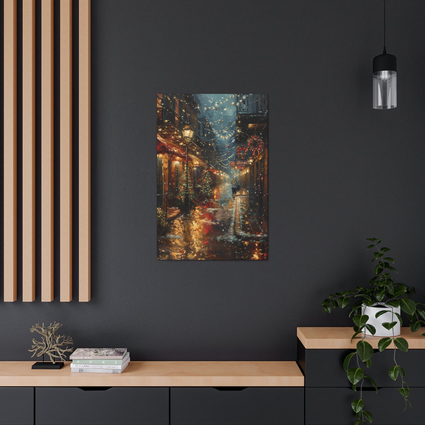 Christmas Time Downtown Street Corner - Rembrandt Style Digital Oil Painting  Canvas Gallery Wraps