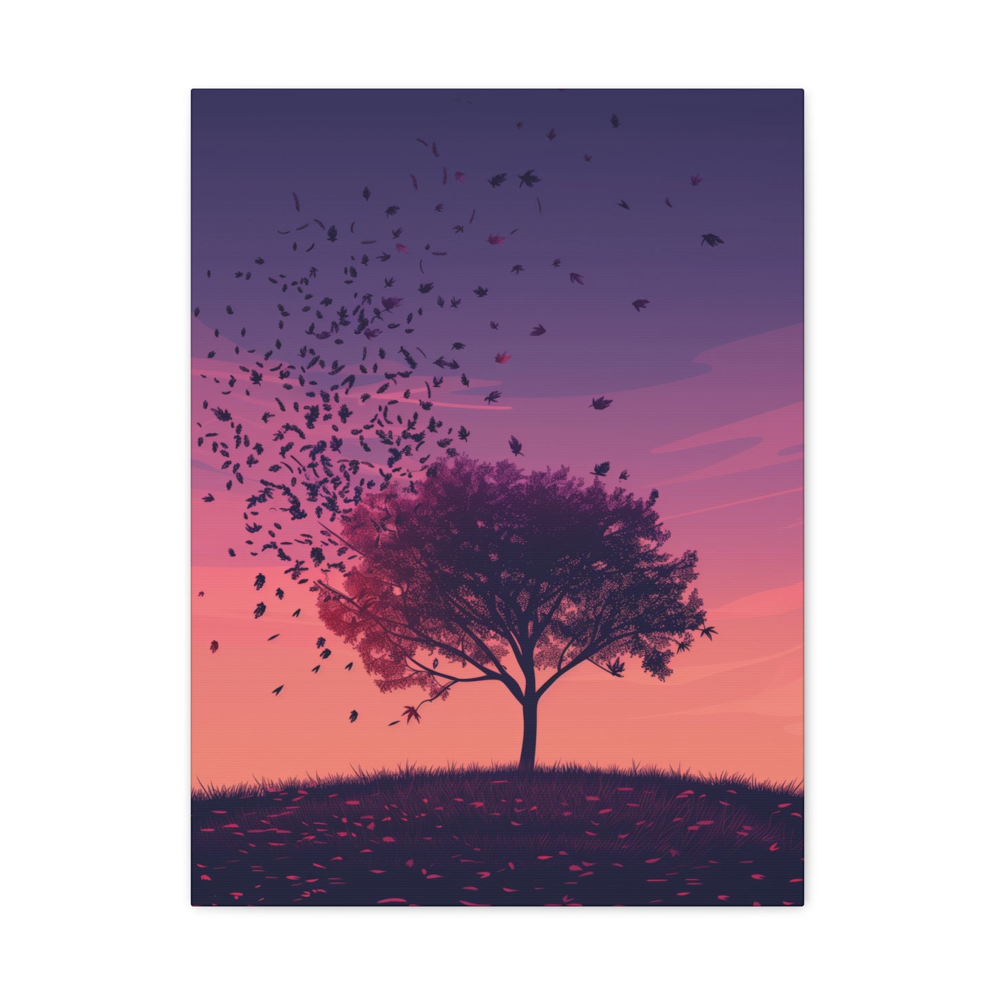 Tree in a Purple Sunset Digital Illustration Canvas Gallery Wraps