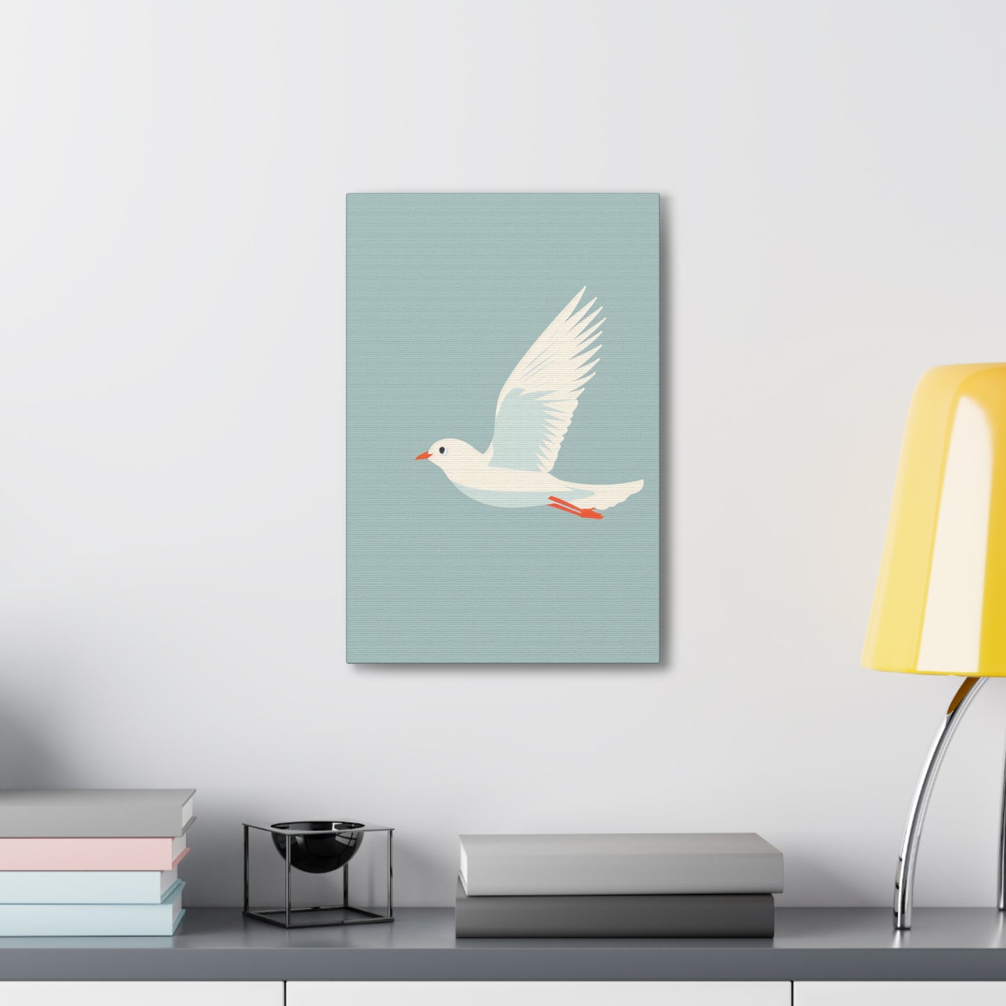 White Dove Flying Digital Illustration Canvas Gallery Wraps