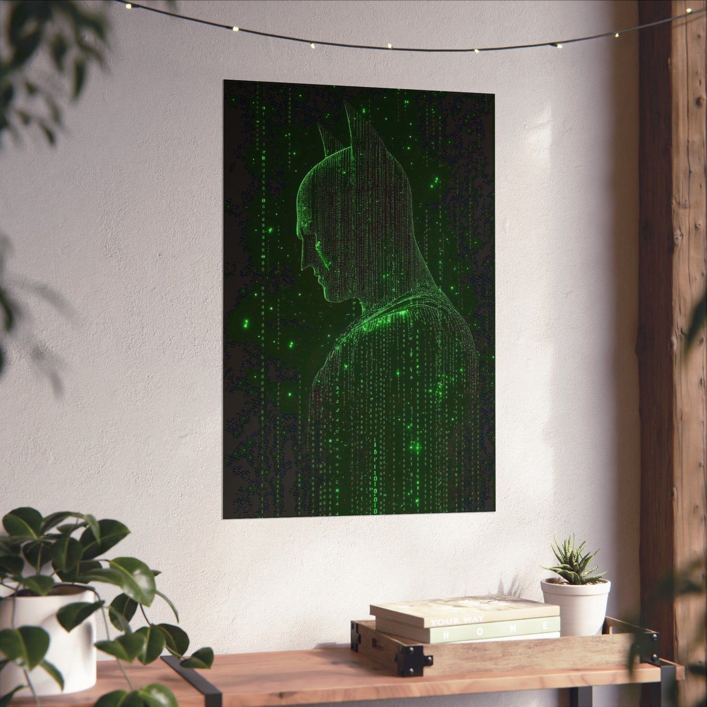 Neon Code Vigilante: 3D Glitch Batman Matrix Effect - Digital Illustration Matte Vertical Poster