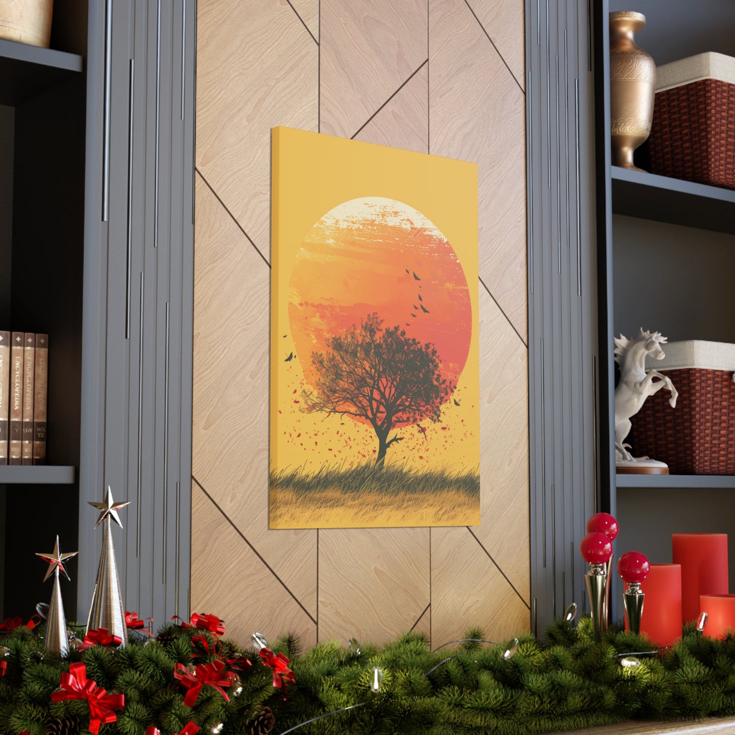 Tree in a Golden Sunset Digital Illustration Canvas Gallery Wraps