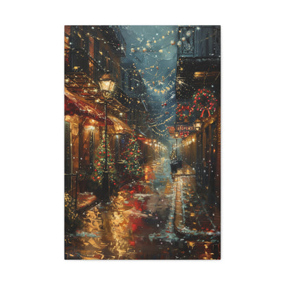 Christmas Time Downtown Street Corner - Rembrandt Style Digital Oil Painting  Canvas Gallery Wraps