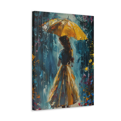 girl with an umbrella in rain - Leonid Afremov Style Digital Print Canvas Gallery Wraps