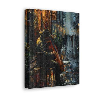 Street Harpist - Rembrandt Style Digital Oil Painting Canvas Gallery Wraps