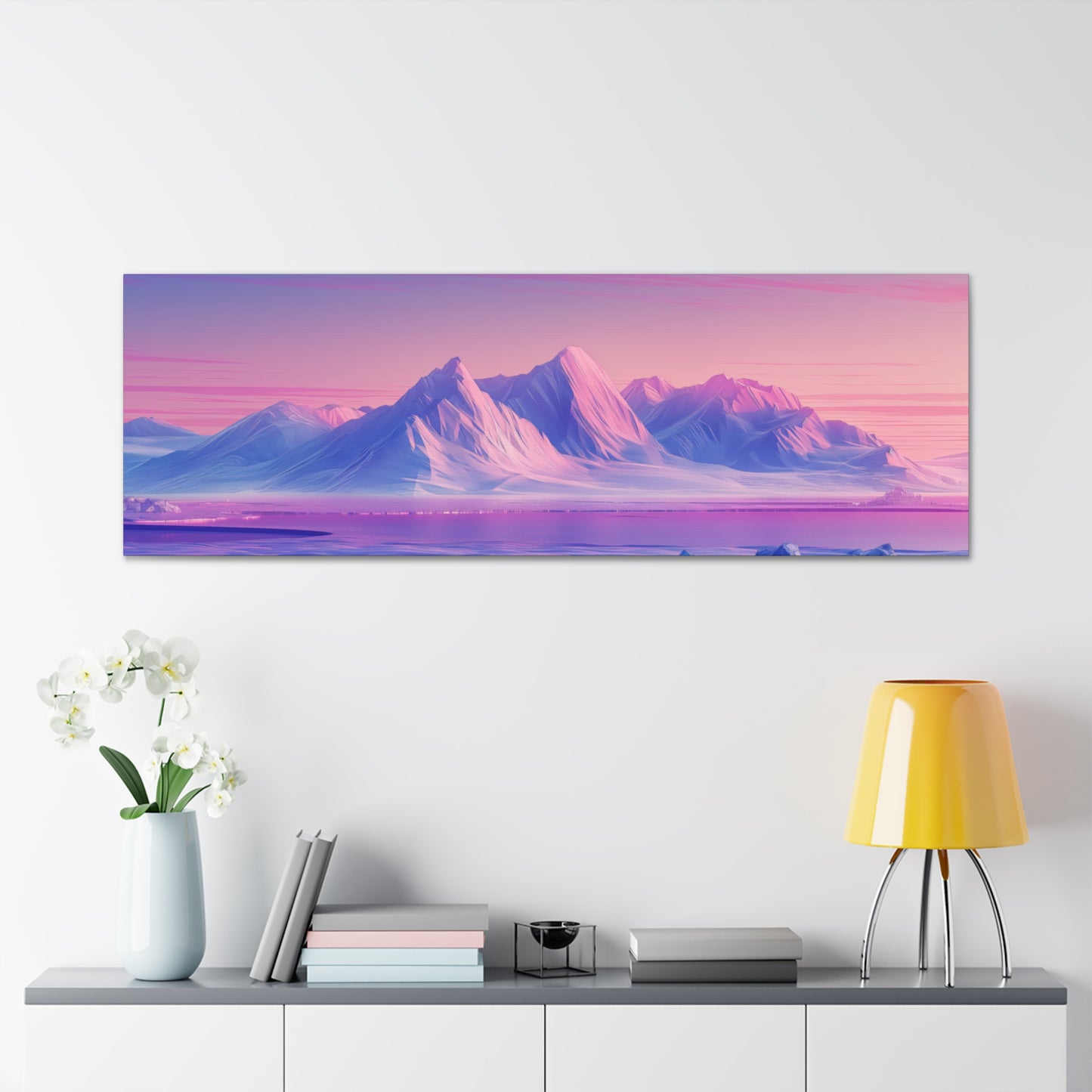 Snowy Mountain Evening - Digital Landscape Illustration Panorama Canvas Gallery Wraps