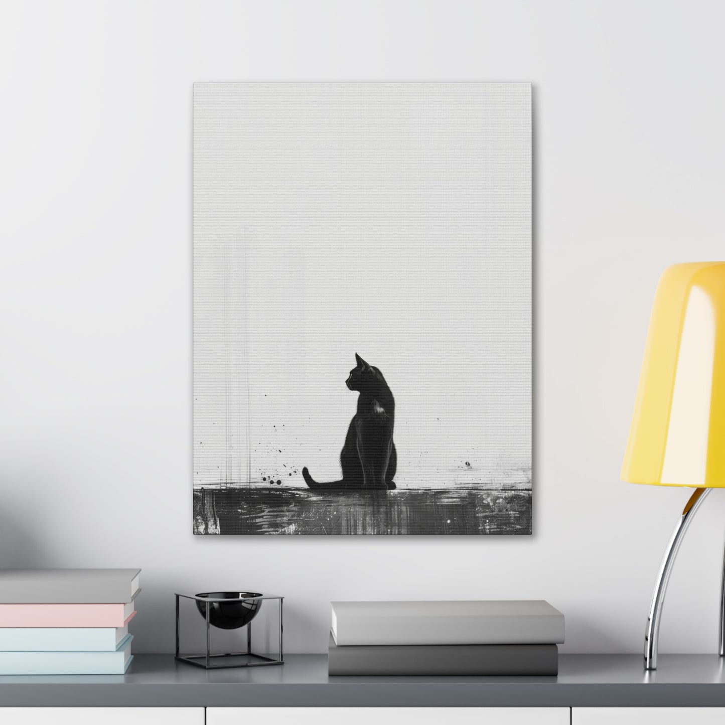 Black Cat Digital Illustration Canvas Gallery Wraps