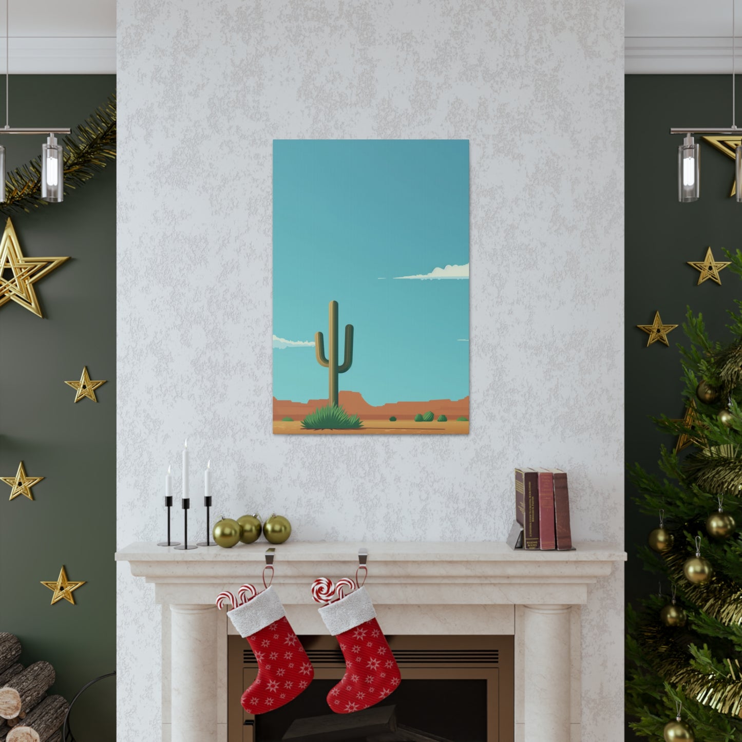 Saguaro Cactus in Desert - Illustration Canvas Gallery Wraps