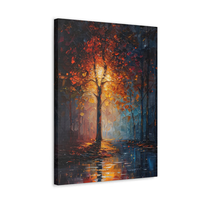 magical tree by the river in the forest - Leonid Afremov Style Digital Print Canvas Gallery Wraps