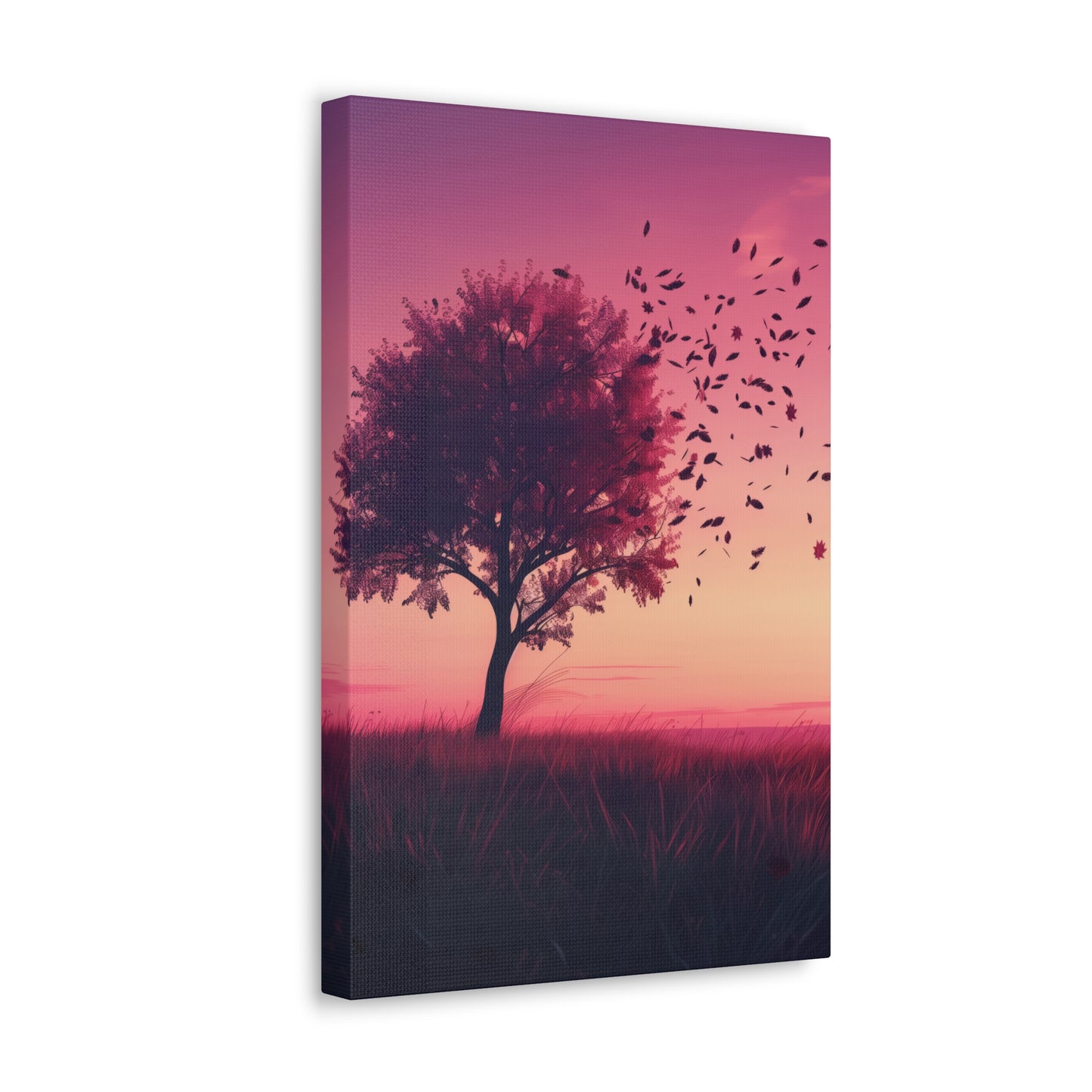 Tree in a Purple Sunset Digital Illustration Canvas Gallery Wraps