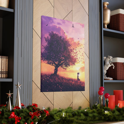 Tree in a Purple Sunset Digital Illustration Canvas Gallery Wraps