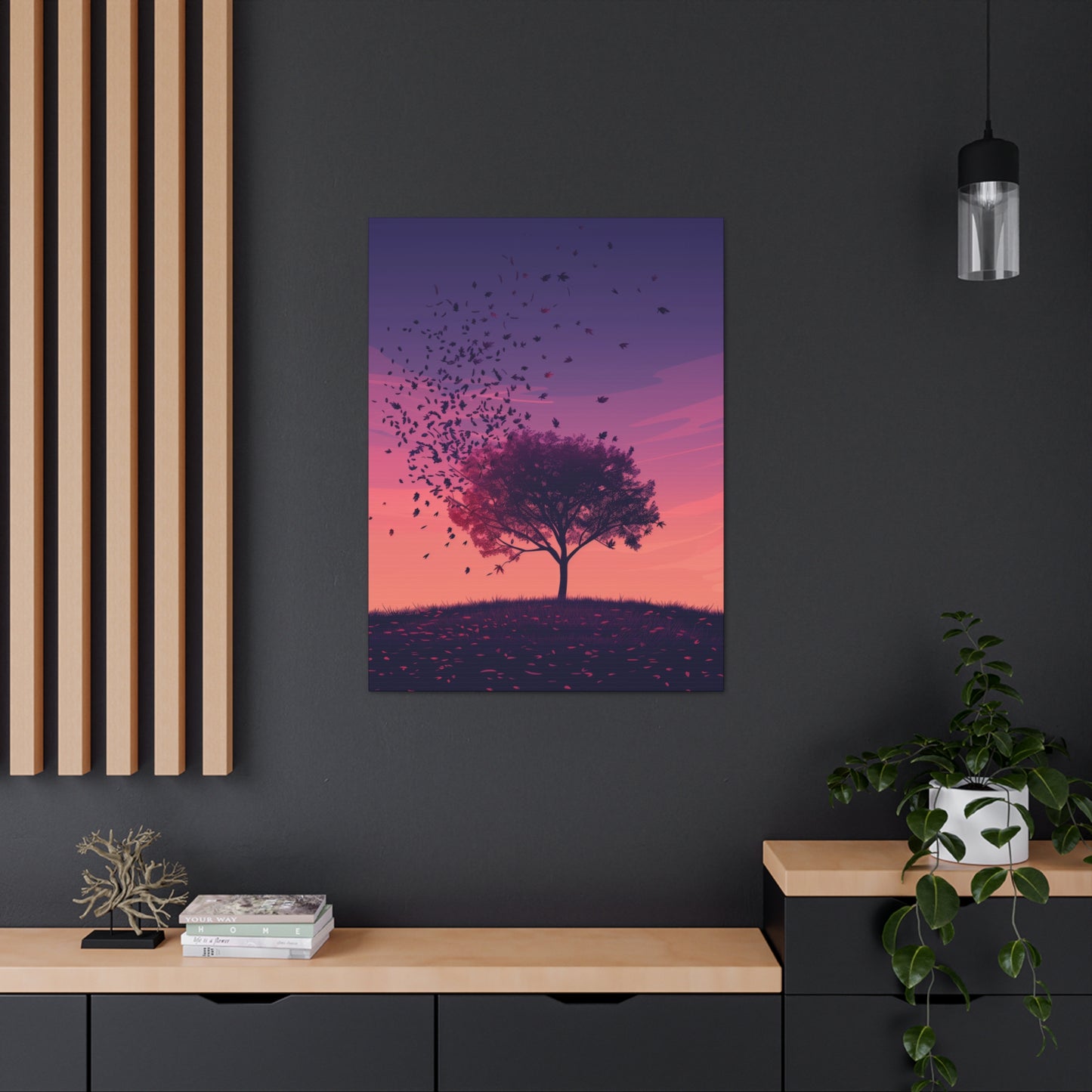 Tree in a Purple Sunset Digital Illustration Canvas Gallery Wraps