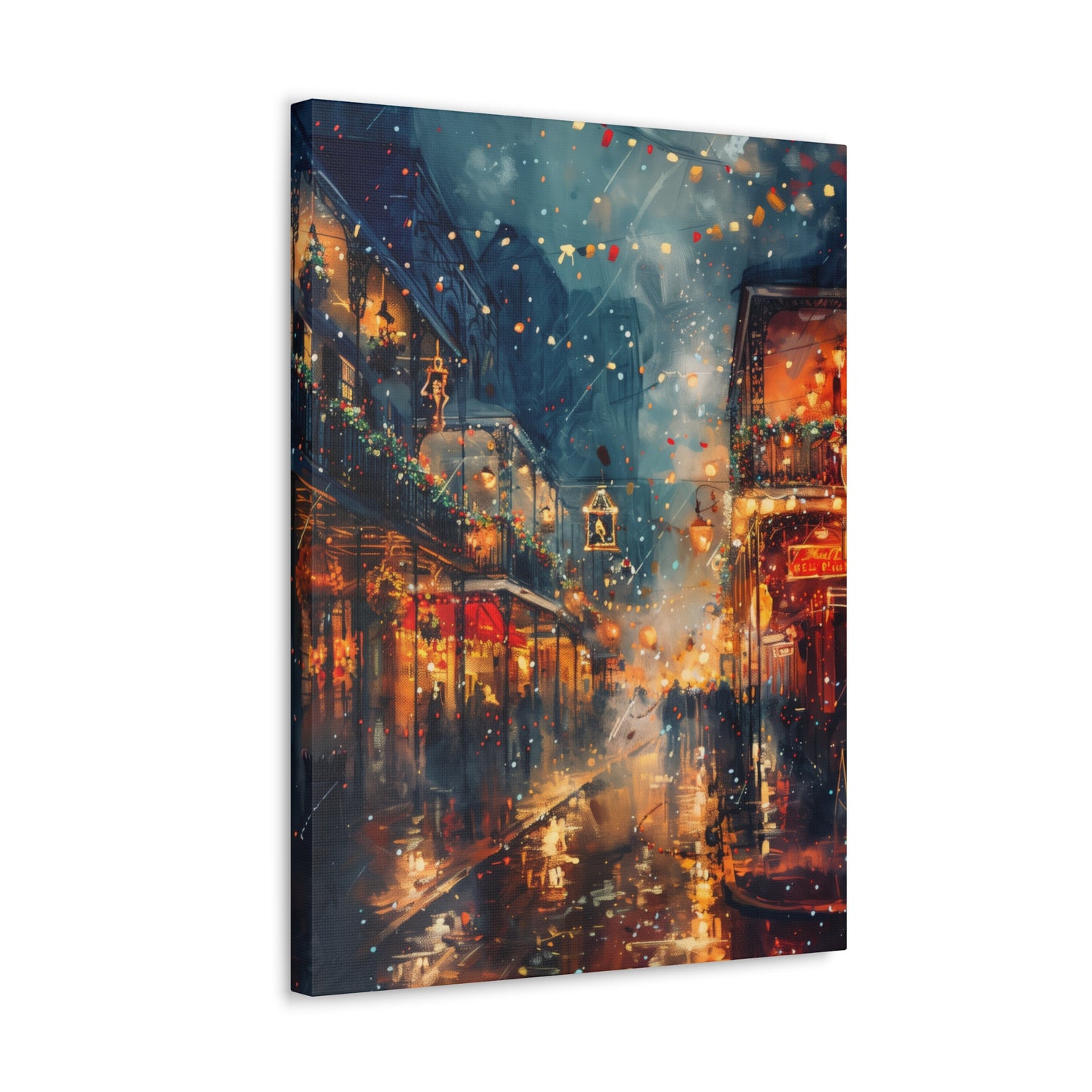 Christmas Street Corner in Downtown - Rembrandt Style Digital Oil Painting  Canvas Gallery Wraps