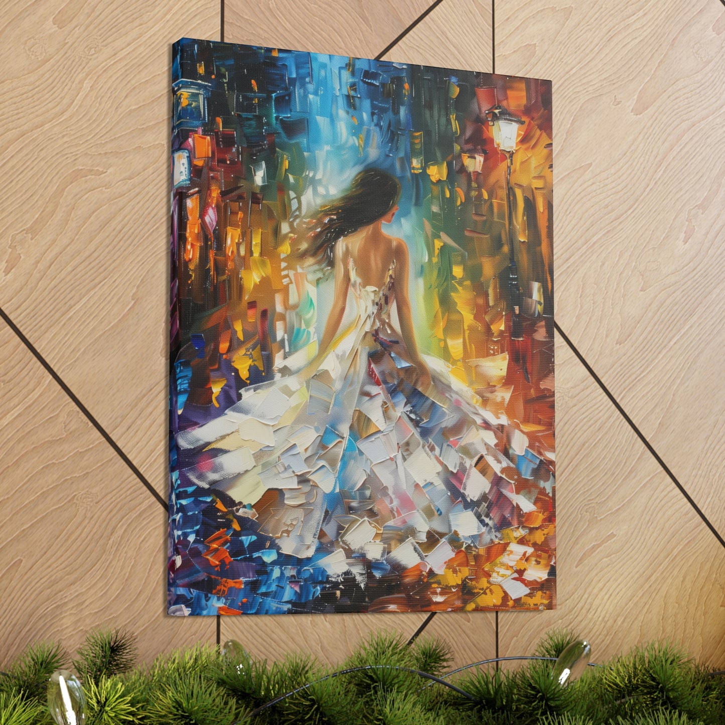 Bride walking in the streets - Leonid Afremov Style Digital Print Canvas Gallery Wraps