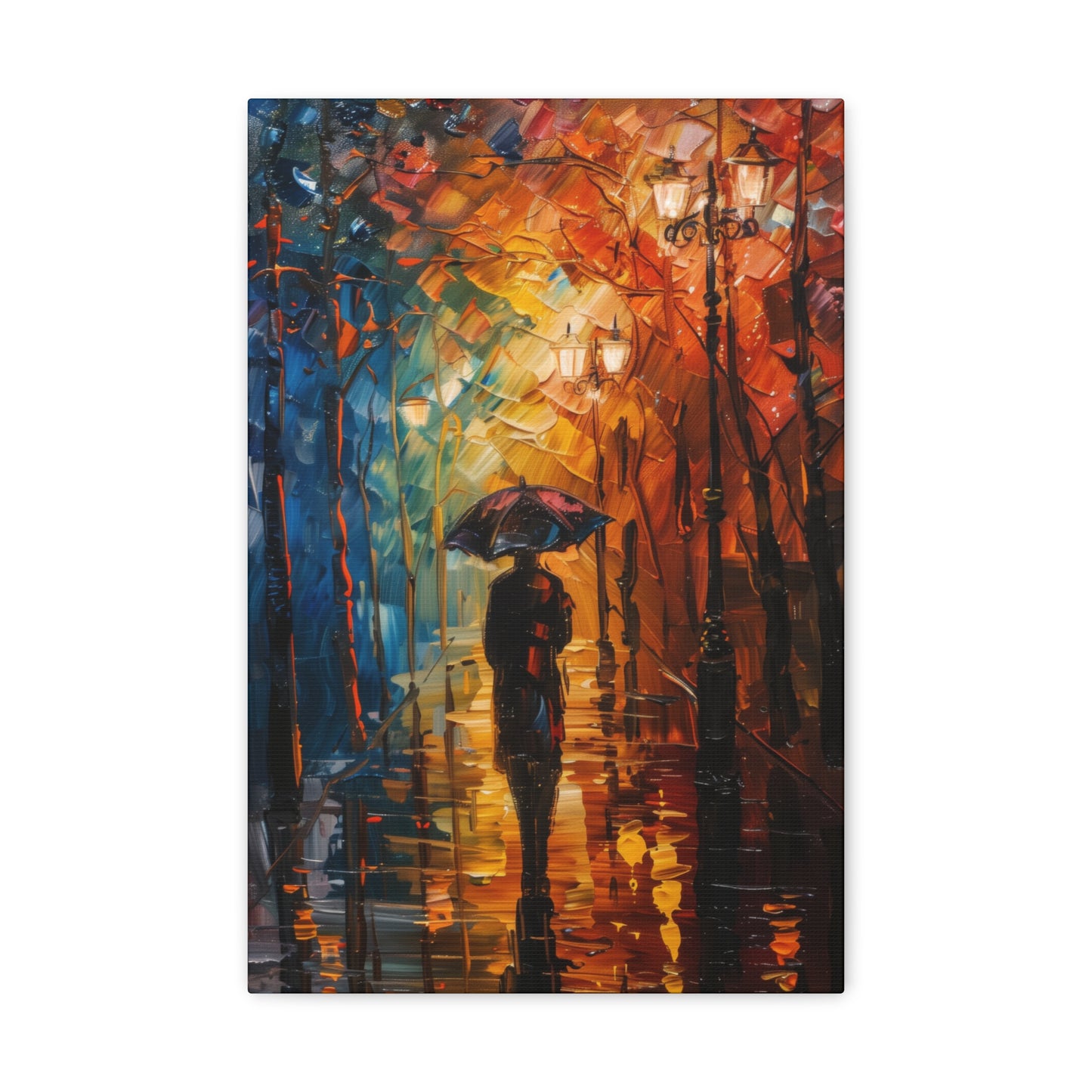 man walking in the street with umbrella - Leonid Afremov Style Digital Print Canvas Gallery Wraps