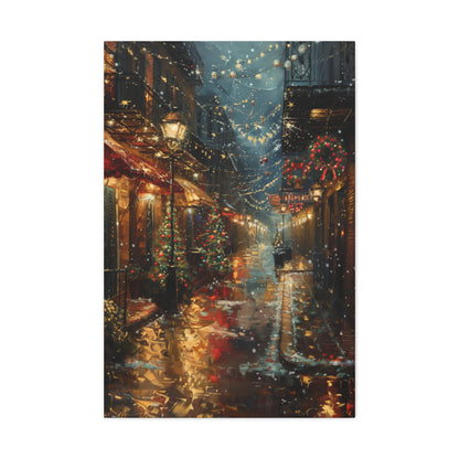 Christmas Time Downtown Street Corner - Rembrandt Style Digital Oil Painting  Canvas Gallery Wraps