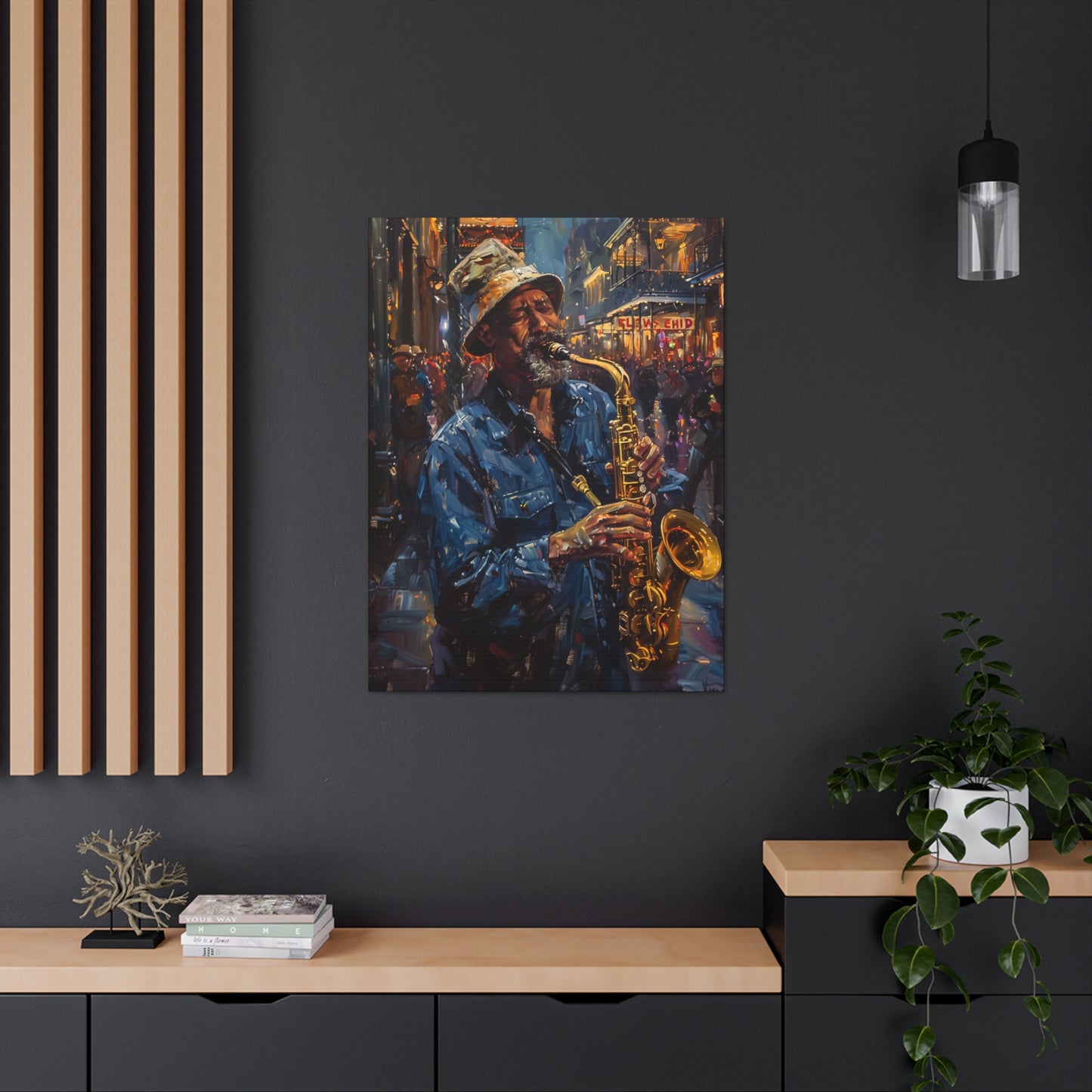 Man Playing Horn on the Street - Rembrandt Style Digital Oil Painting Canvas Gallery Wraps