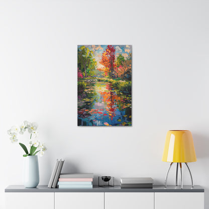 Pond in a Autumn Forest - Claude Monet Style Digital Print Canvas Gallery Wraps