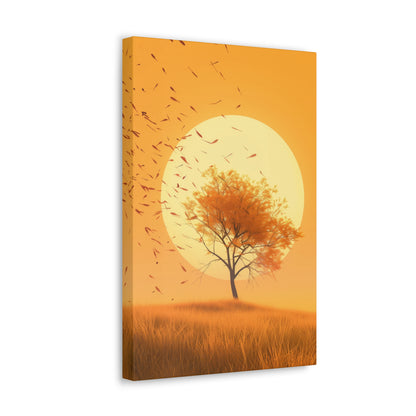 Tree in a Golden Sunset Digital Illustration Canvas Gallery Wraps