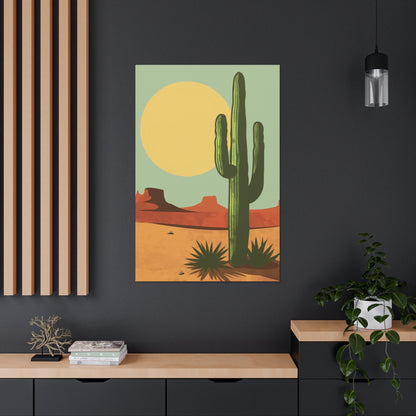 Saguaro Cactus in Desert - Illustration Canvas Gallery Wraps