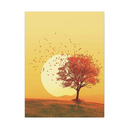 Red Tree in a Golden Sunset Digital Illustration Canvas Gallery Wraps