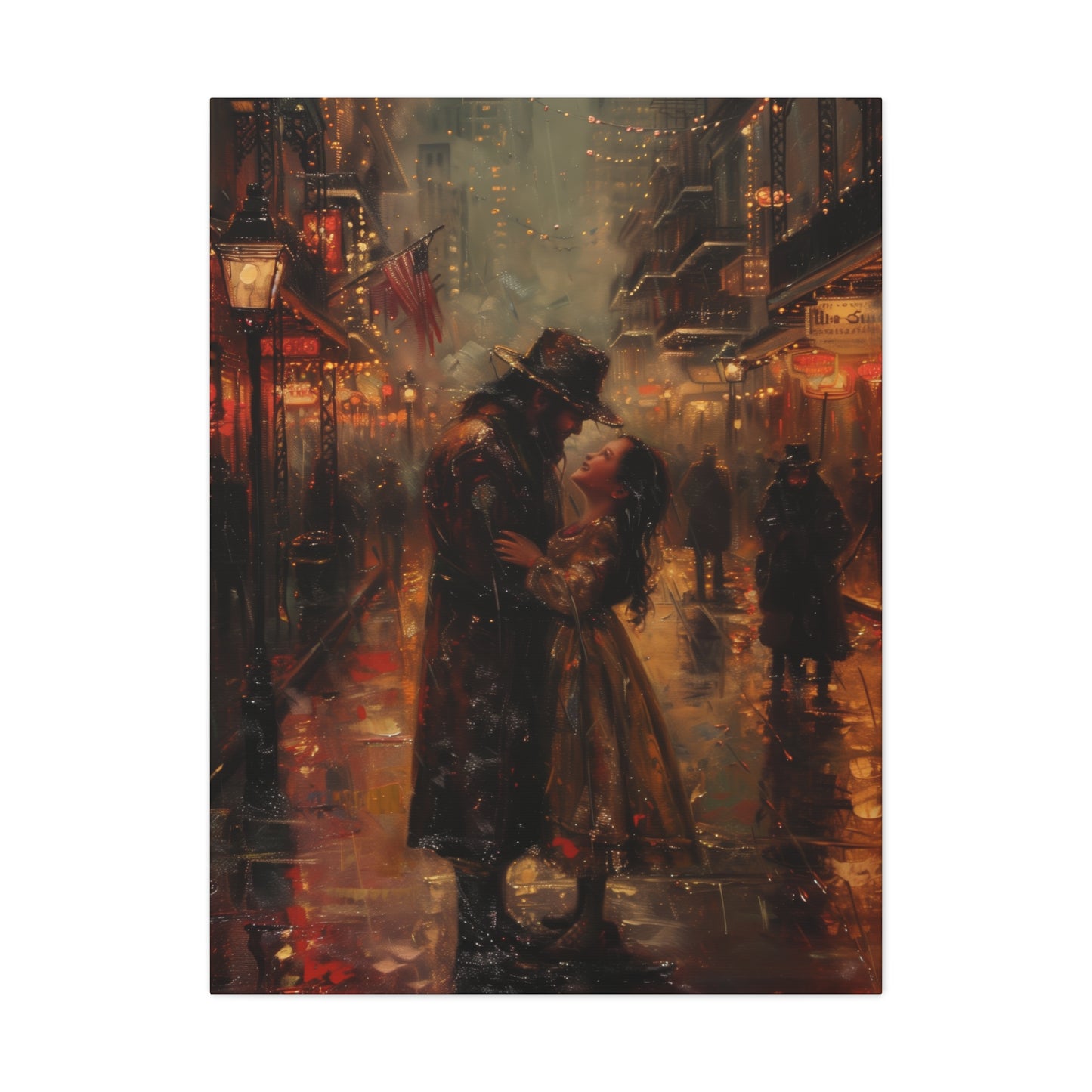 Father and Daughter Dancing on the Street - Rembrandt Style Digital Oil Painting Canvas Gallery Wraps