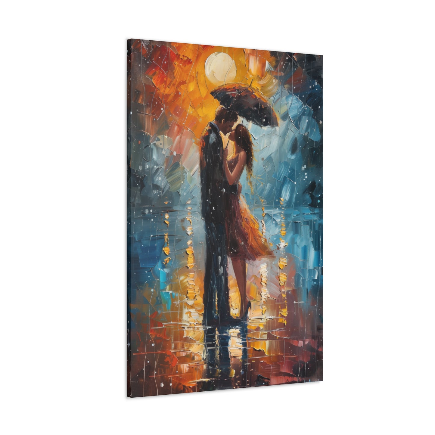 couple holding a umbrella in rain - Leonid Afremov Style Digital Print Canvas Gallery Wraps