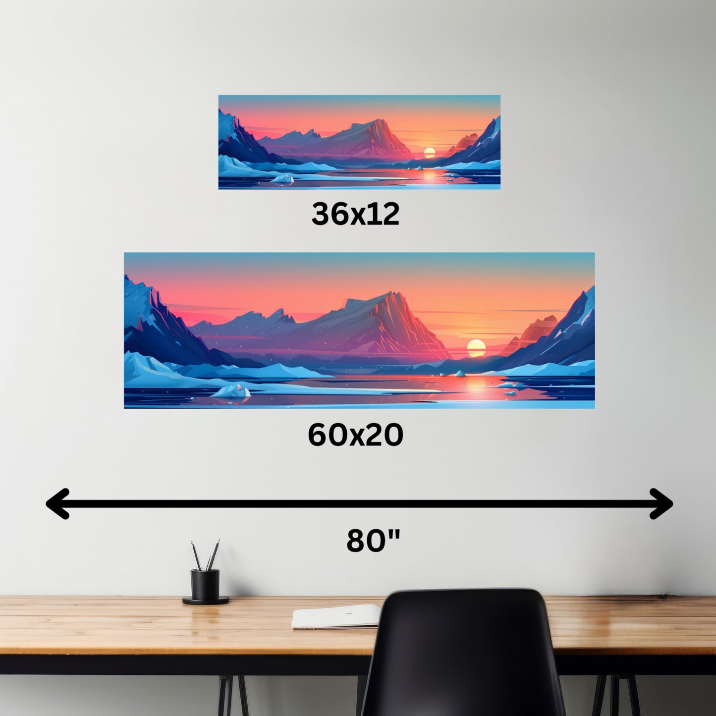 Sunset in Antarctica - Landscape Illustration Panorama Canvas Gallery Wraps