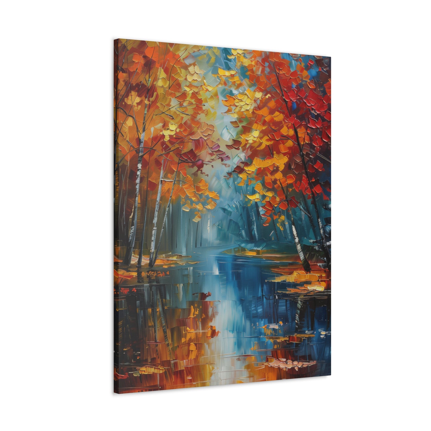 a river flows through autumn forest - Leonid Afremov Style Digital Print Canvas Gallery Wraps