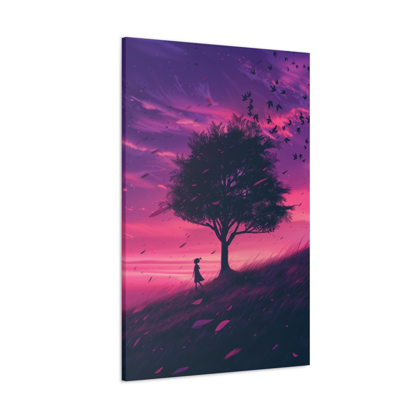 Tree in a Purple Sunset Digital Illustration Canvas Gallery Wraps