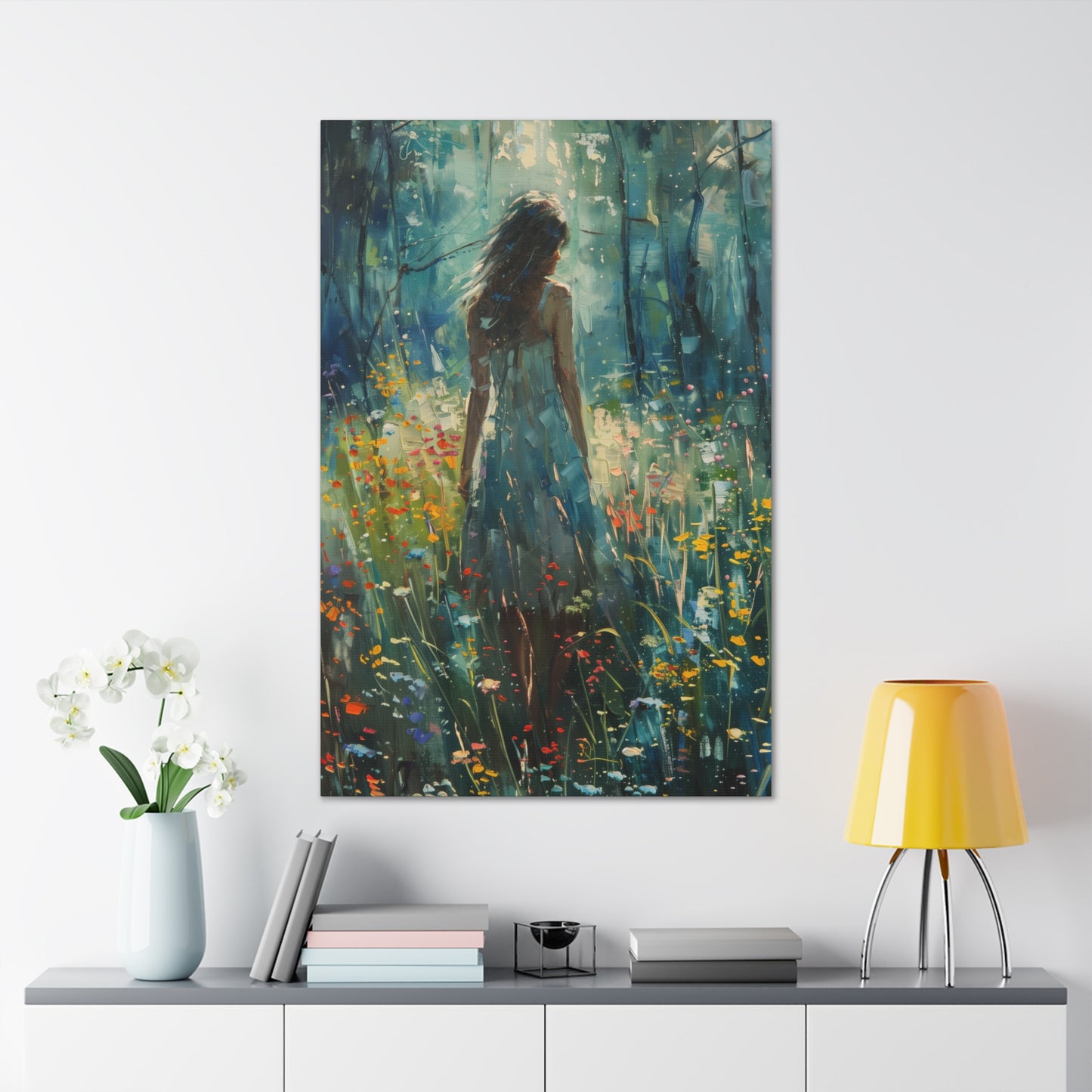 a girl looking into a forest Digital Oil Painting Print Canvas Gallery Wraps