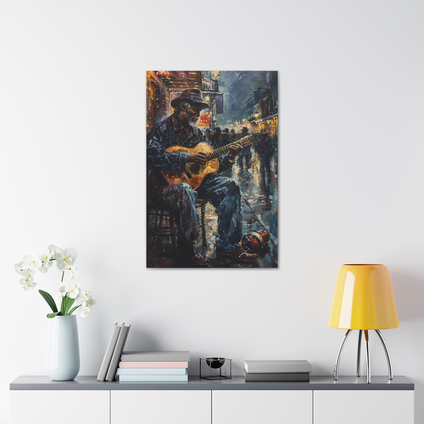 Man Playing Guitar on the Street - Rembrandt Style Digital Oil Painting Canvas Gallery Wraps