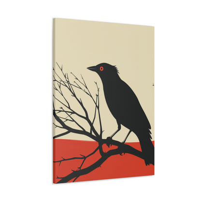 Black Bird Sitting on a Branch Digital Illustration Canvas Gallery Wraps