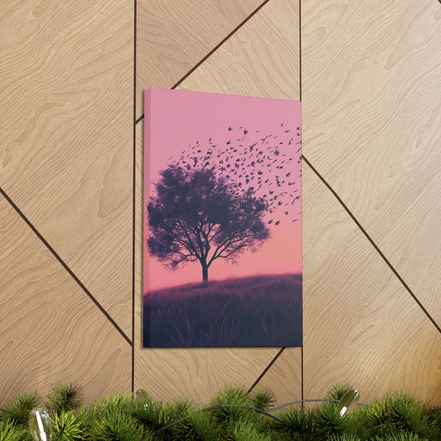 Tree in a Purple Sunset Digital Illustration Canvas Gallery Wraps