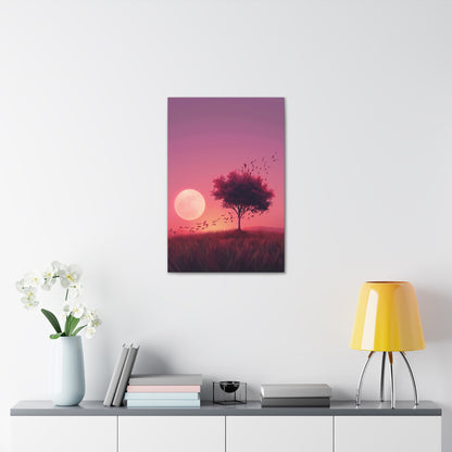 Tree in a Purple Sunset Digital Illustration Canvas Gallery Wraps