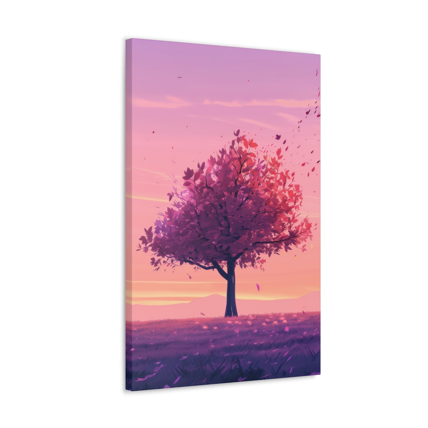 Tree in a Purple Sunset Digital Illustration Canvas Gallery Wraps