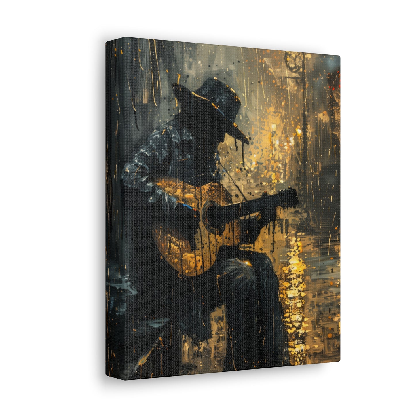 Man Playing Guitar on the Street - Rembrandt Style Digital Oil Painting Canvas Gallery Wraps