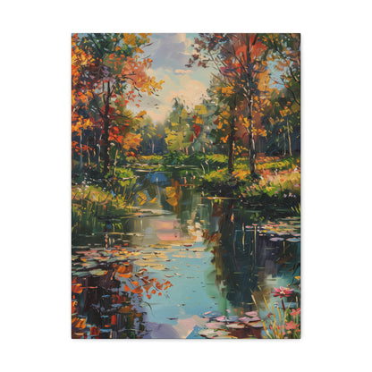 Lake in a Forest - Claude Monet Style Digital Print Canvas Gallery Wraps