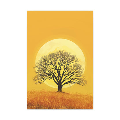 A Leafless Tree in a Golden Evening Digital illustration Canvas Gallery Wraps