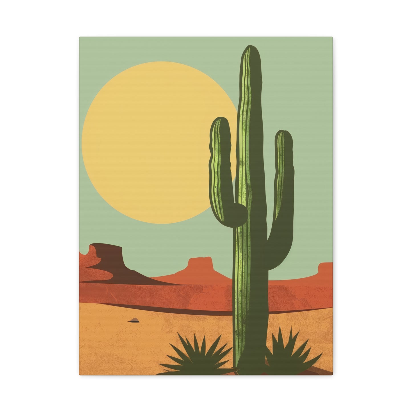 Saguaro Cactus in Desert - Illustration Canvas Gallery Wraps