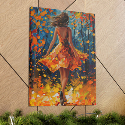 Girl with yellow dress in autumn forest - Leonid Afremov Style Digital Print Canvas Gallery Wraps