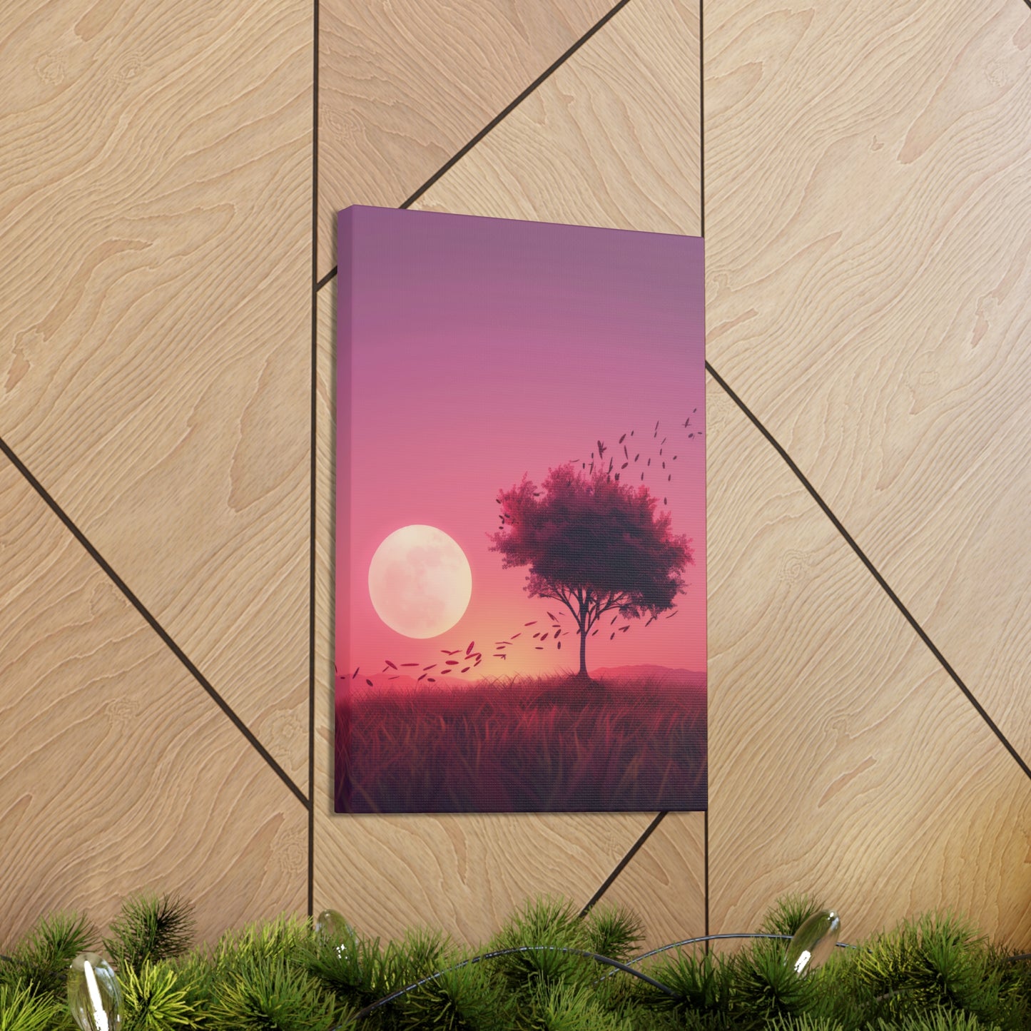 Tree in a Purple Sunset Digital Illustration Canvas Gallery Wraps