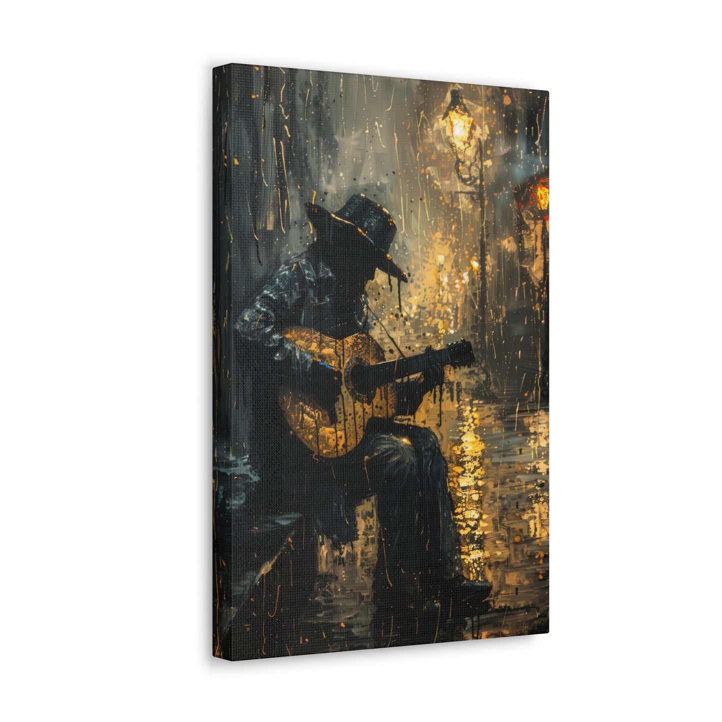 Man Playing Guitar on the Street - Rembrandt Style Digital Oil Painting Canvas Gallery Wraps