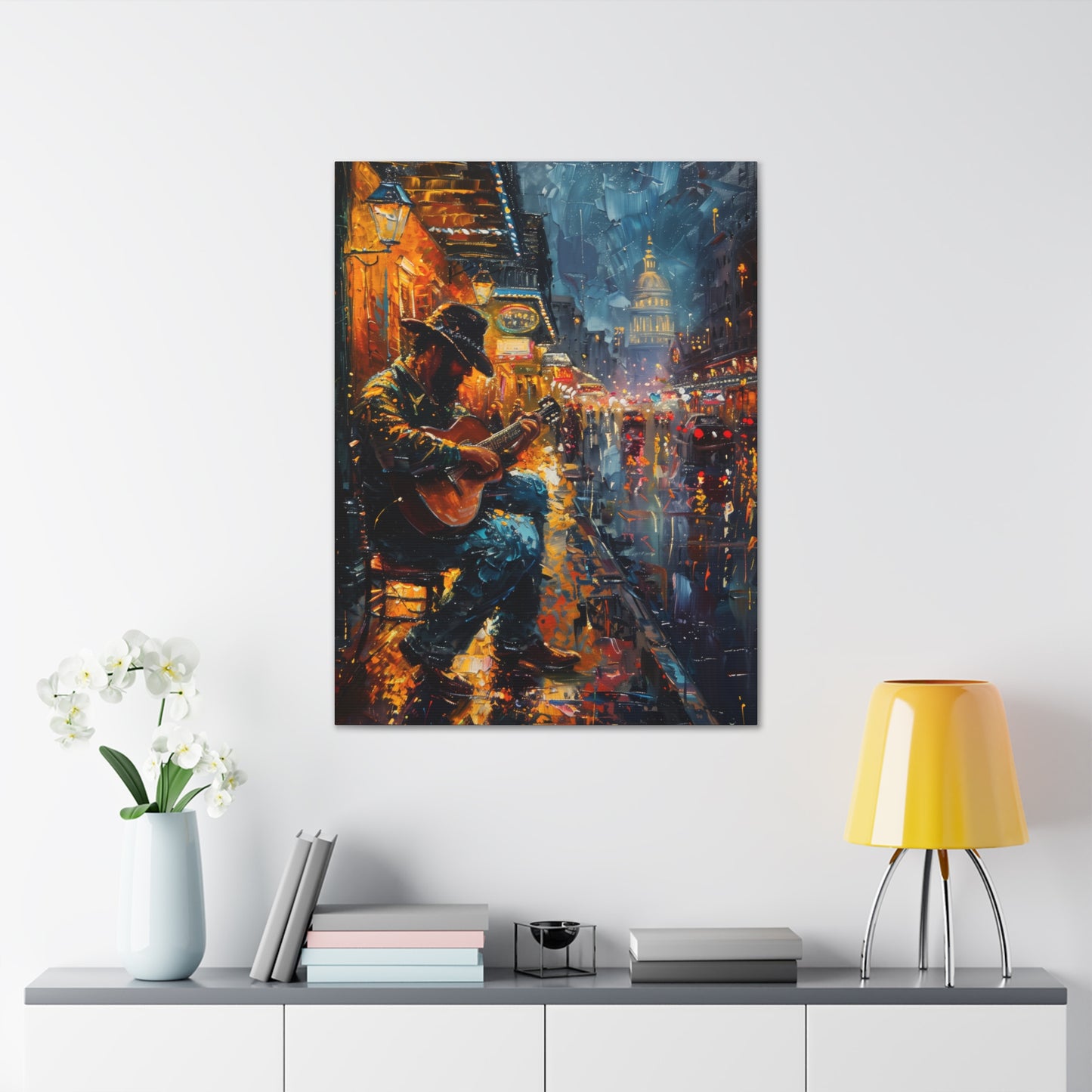 Man Playing Guitar on the Street - Rembrandt Style Digital Oil Painting Canvas Gallery Wraps